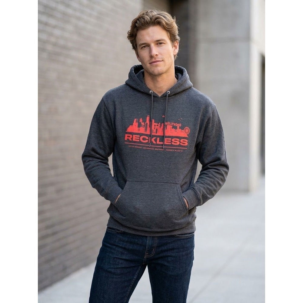 Young & Reckless Hoodie Mens Medium Gray Excellent Hollywood Graphic Streetwear